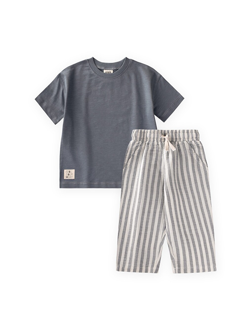 Müslin Şalvarlı T-Shirt Takım 2-10 Yaş Gri