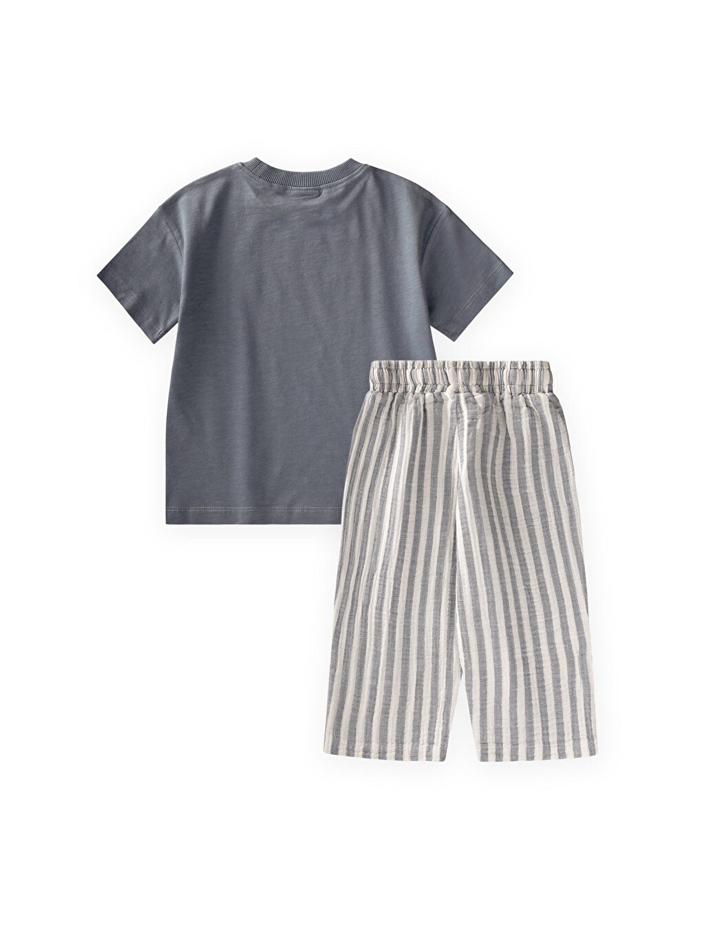 Müslin Şalvarlı T-Shirt Takım 2-10 Yaş Gri-1
