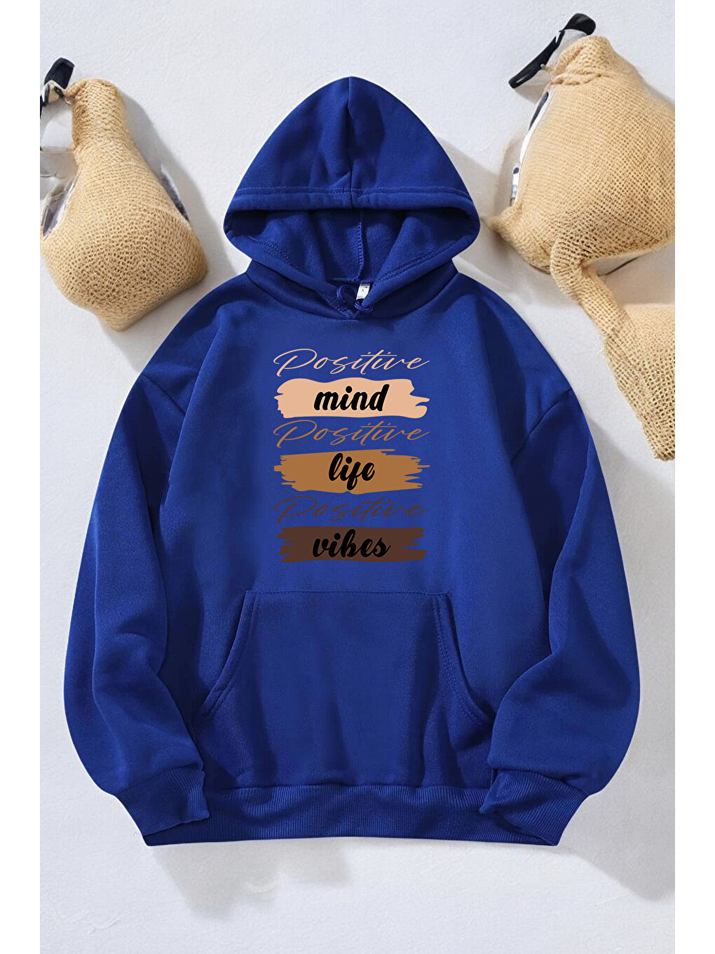 uyguntarz Mavi Mind Life Vibes Baskılı Oversize Sweatshirt