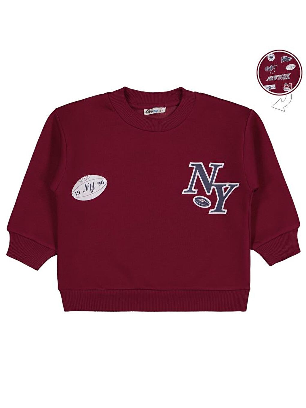 Boys New York Baskılı 2-5 Yaş Sweatshirt - Bordo 2-3 Yaş