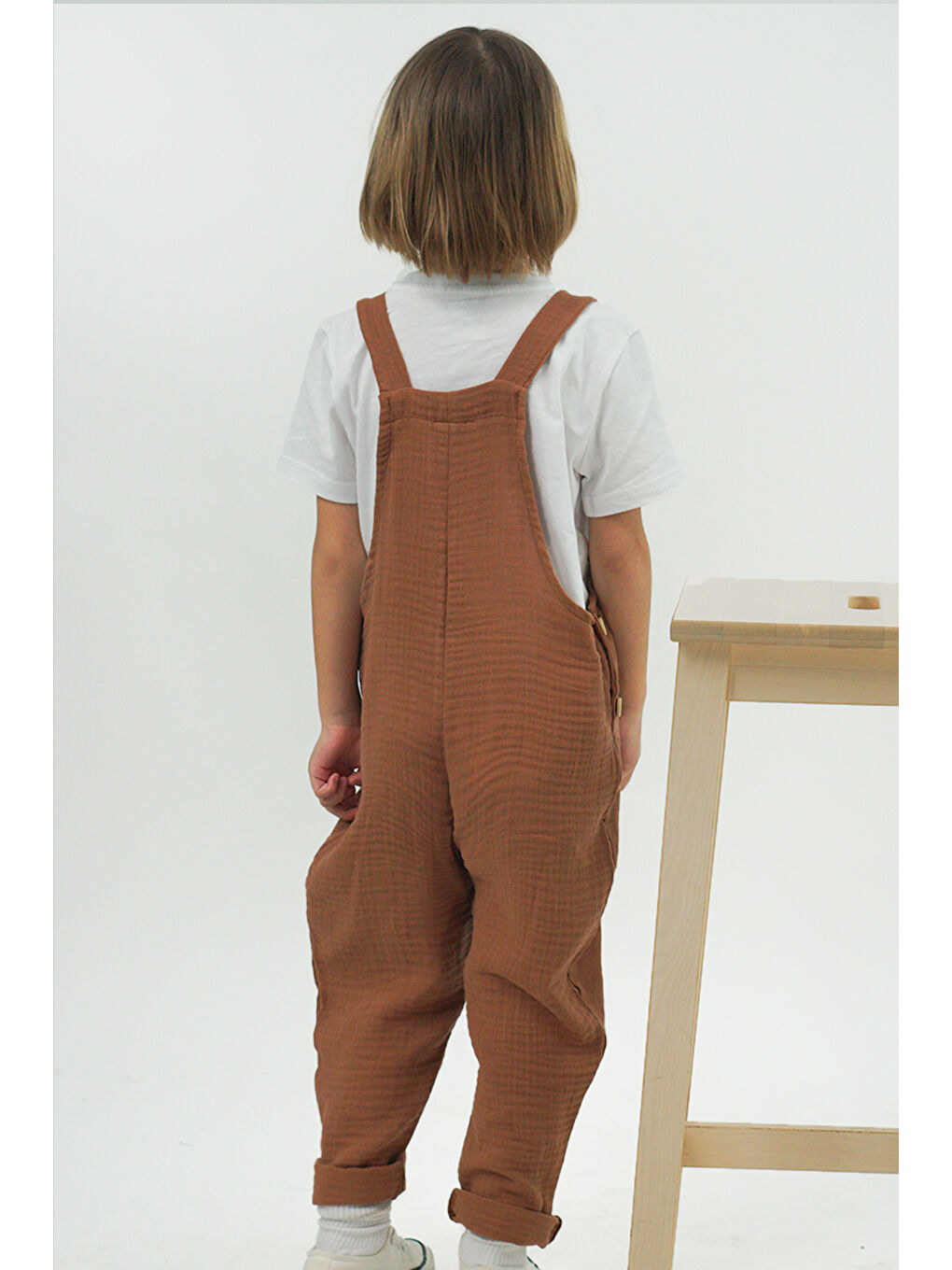 Kahverengi Erkek Çocuk Kahve Müslin Askılı Tulum-2