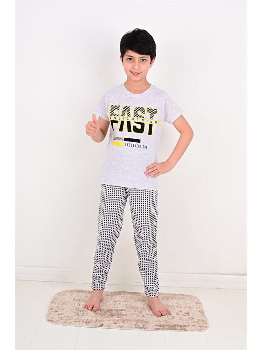Erkek Çocuk Kısa Kollu Pijama Takımı Fast Model Gri