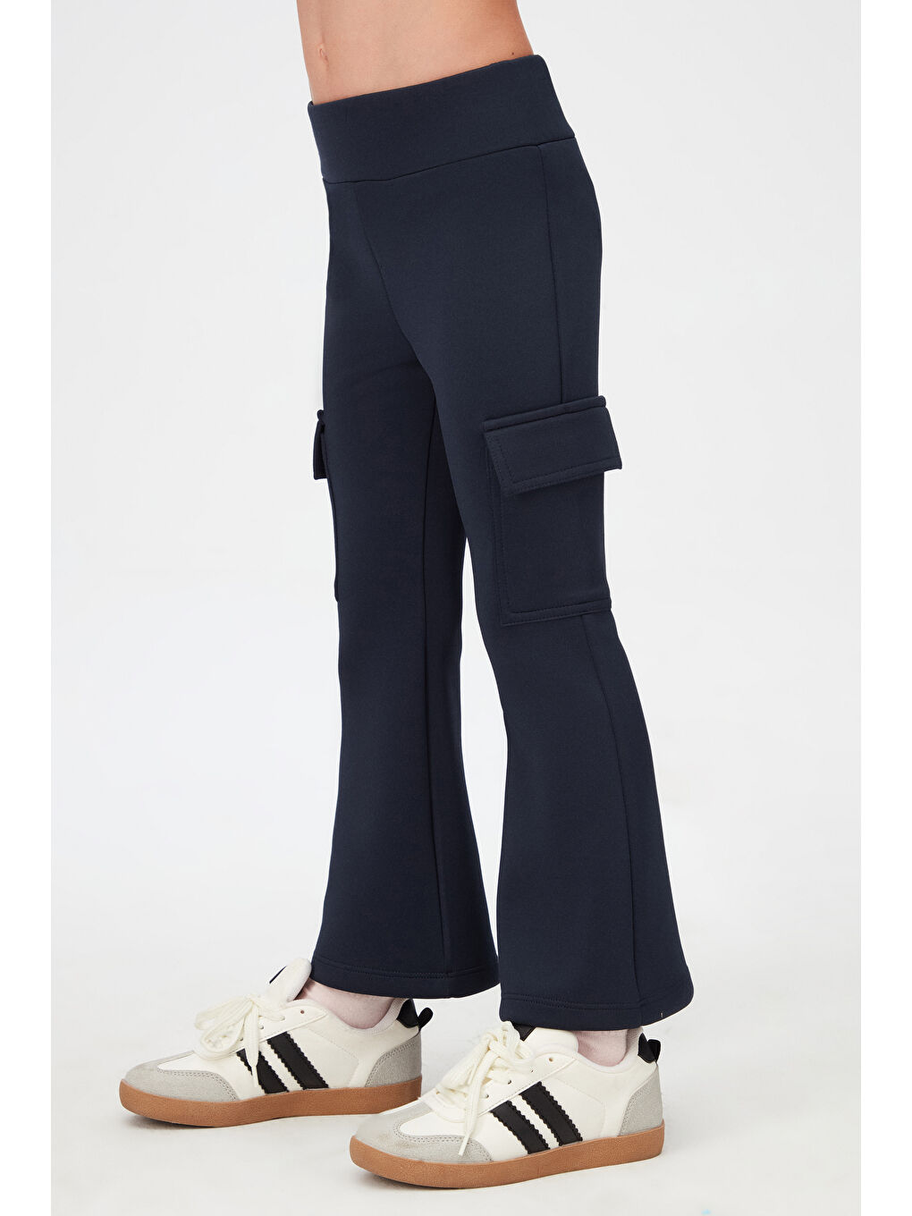 Koyu Lacivert Kız Çocuk Skuba Kargo Cepli Pantolon-3