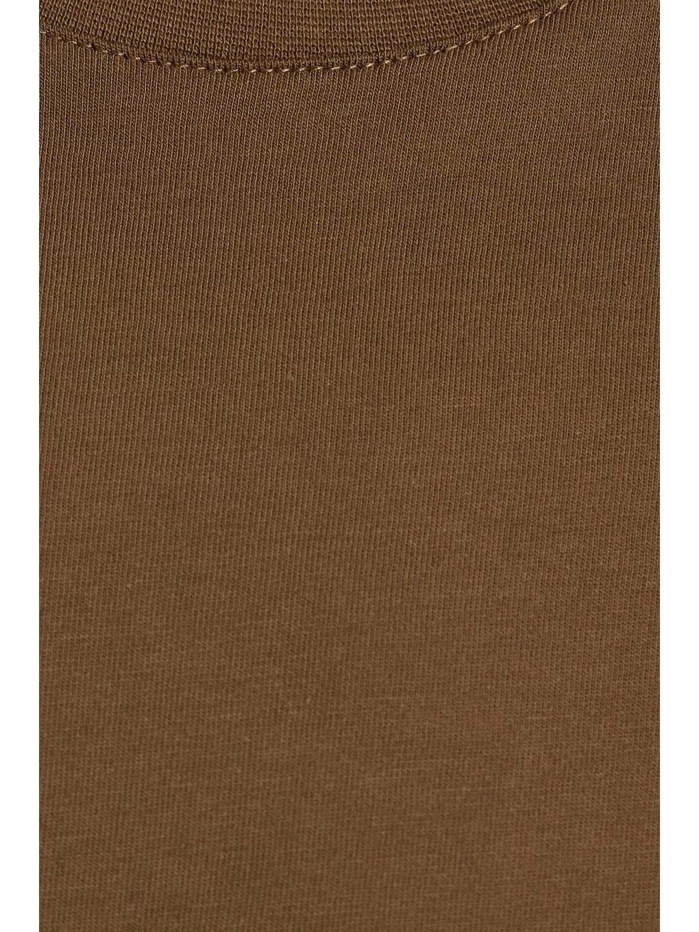 Kadın Bol Kesim Rahat Duruş %100 Pamuk Yumuşak Dokulu Haki Bisiklet Yaka Tişört-5