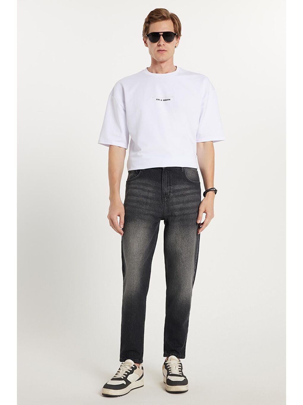 Erkek Relax Fit Geniş Kesim Boru Paça Yıkamalı Taşlamalı Boyfriend Esnek Siyah Jean Pantolon-1