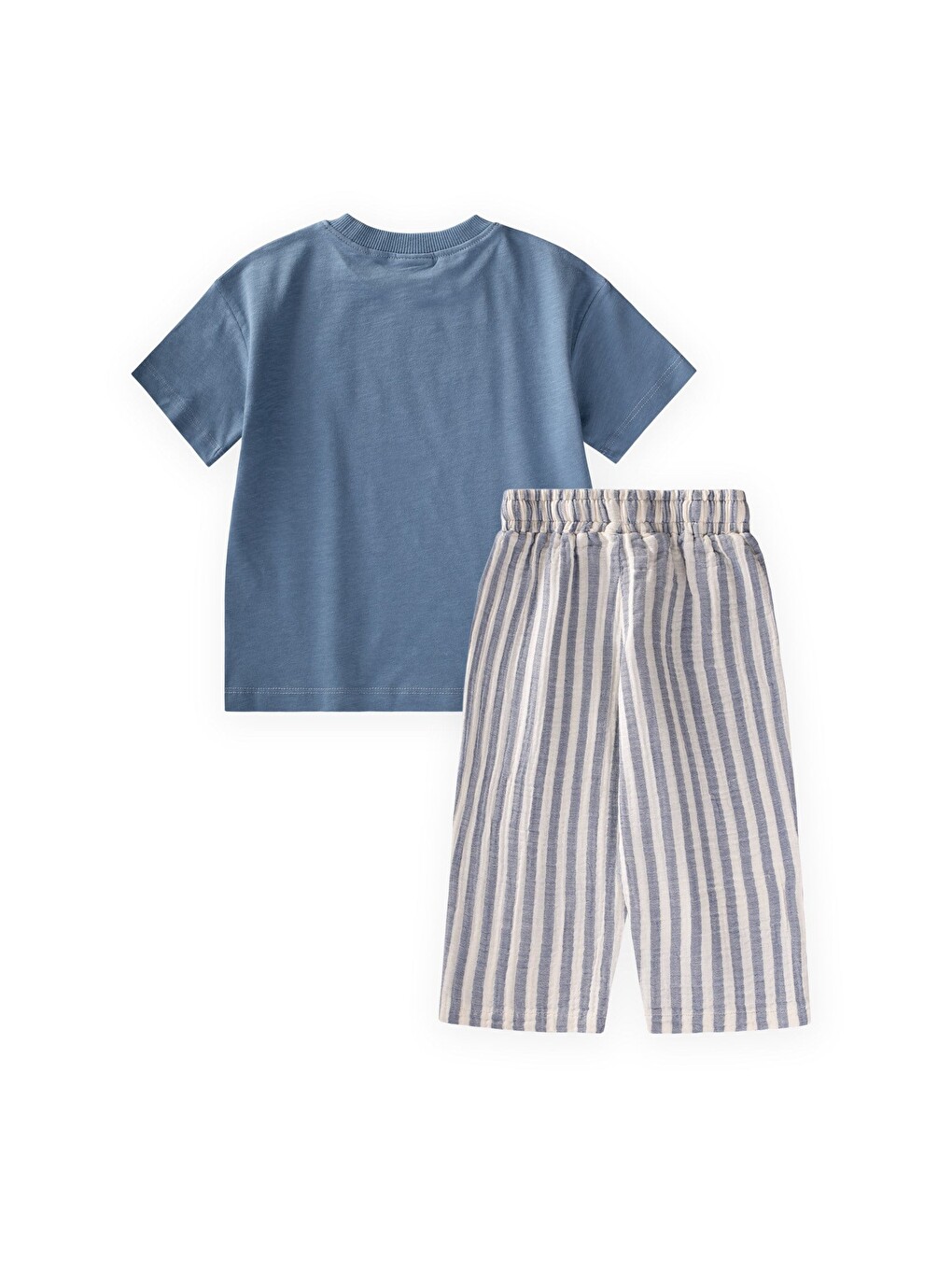 Müslin Şalvarlı T-Shirt Takım 2-10 Yaş İndigo Mavi-1