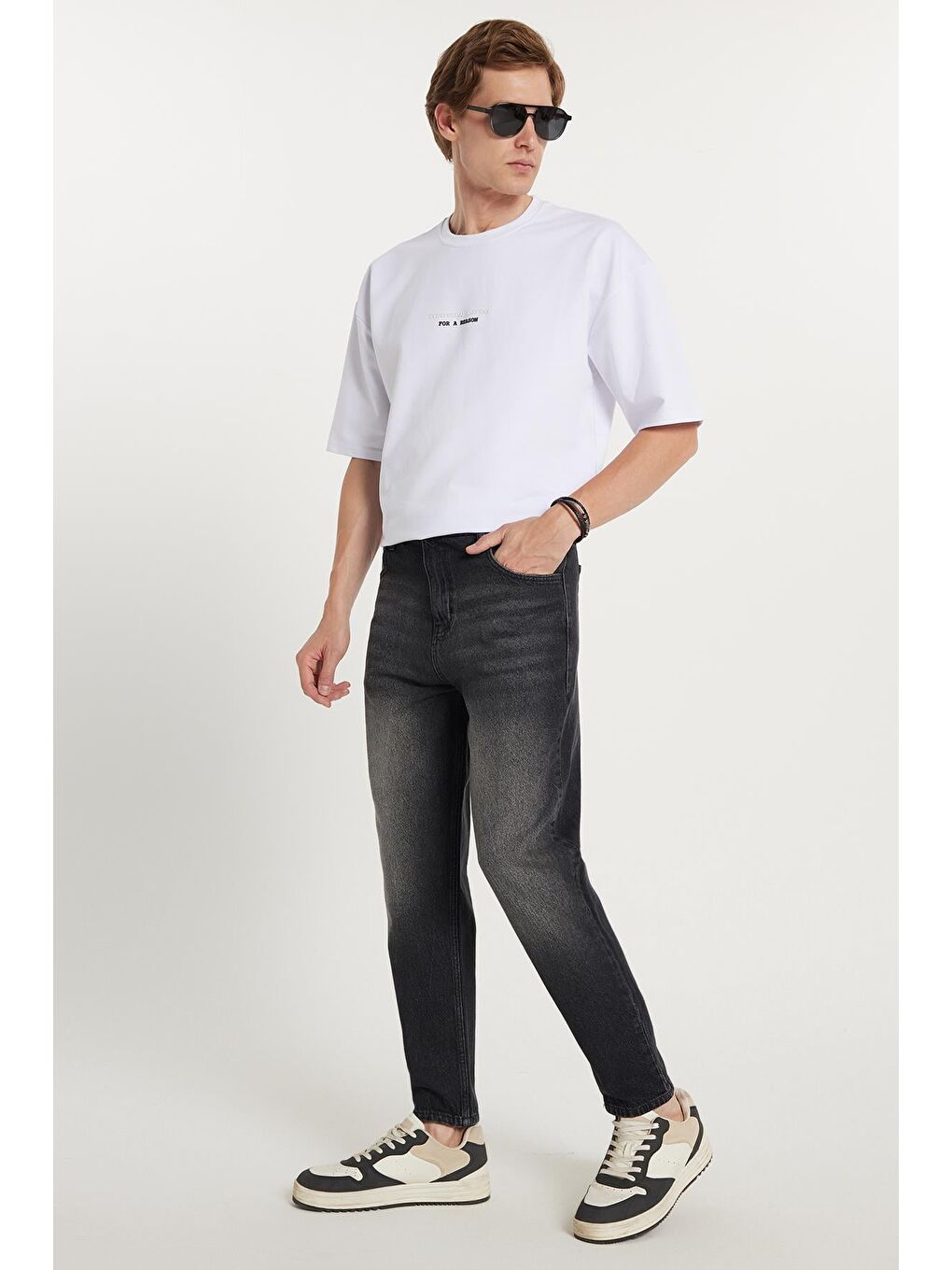 Erkek Relax Fit Geniş Kesim Boru Paça Yıkamalı Taşlamalı Boyfriend Esnek Siyah Jean Pantolon-3