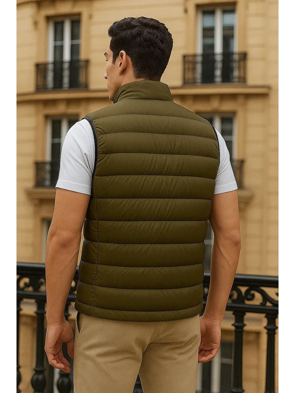 Erkek Kışlık Cepli Trend Fermuarlı Haki Şişme Yelek-5