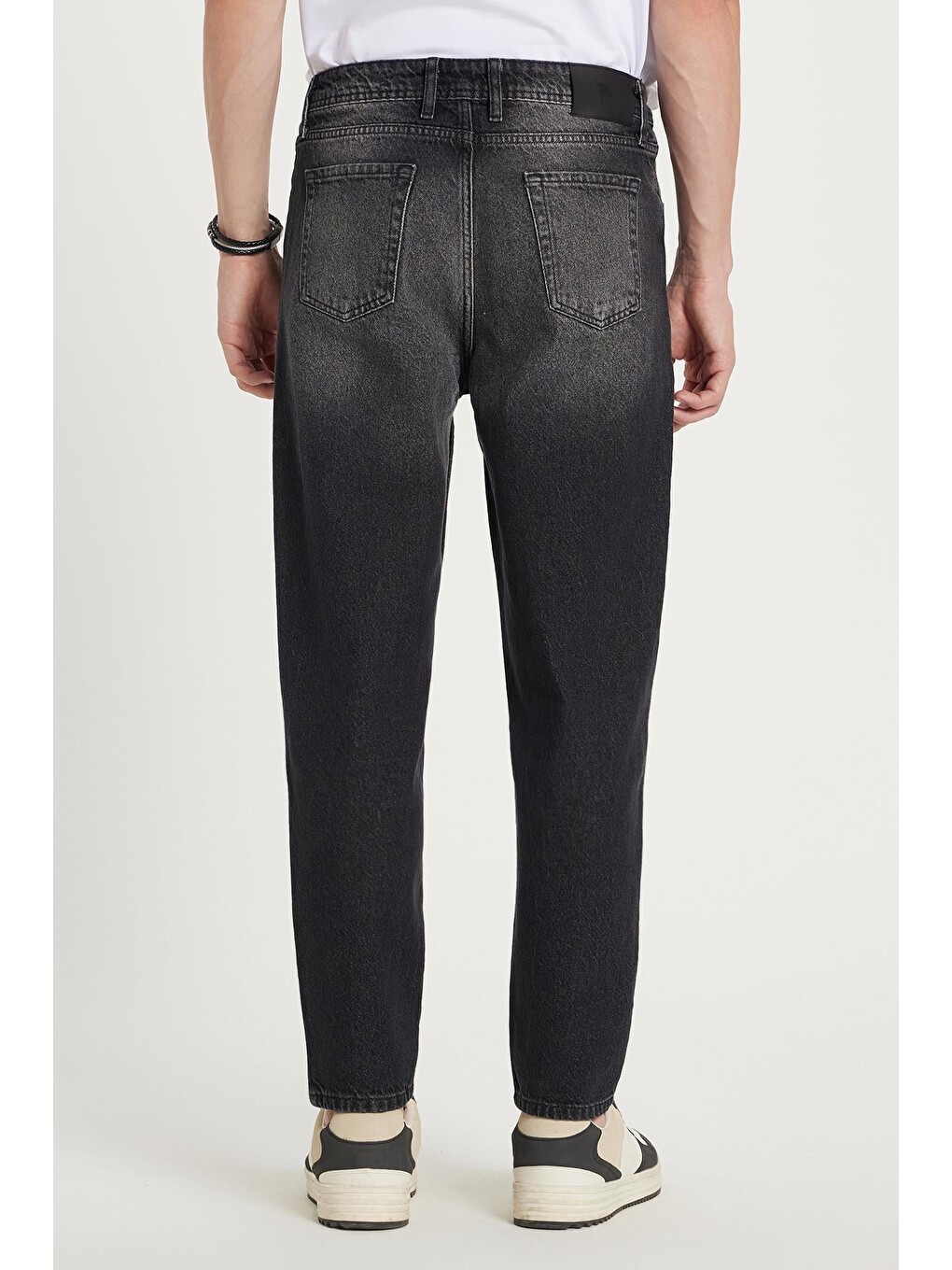 Erkek Relax Fit Geniş Kesim Boru Paça Yıkamalı Taşlamalı Boyfriend Esnek Siyah Jean Pantolon-4