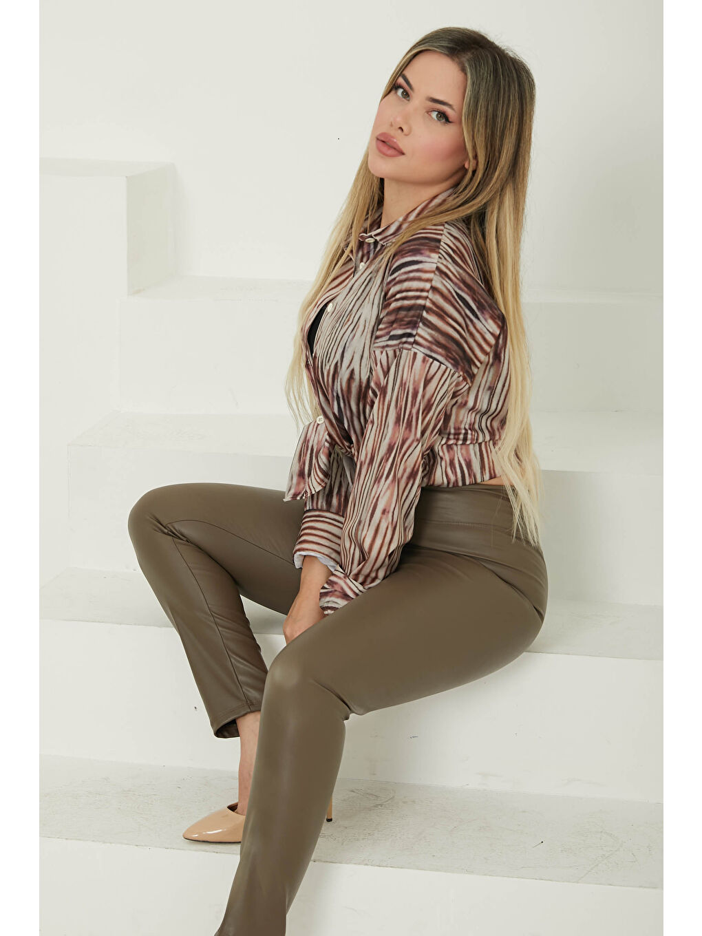 Kahverengi Deri Tayt Koyu Vizon - 26726-4