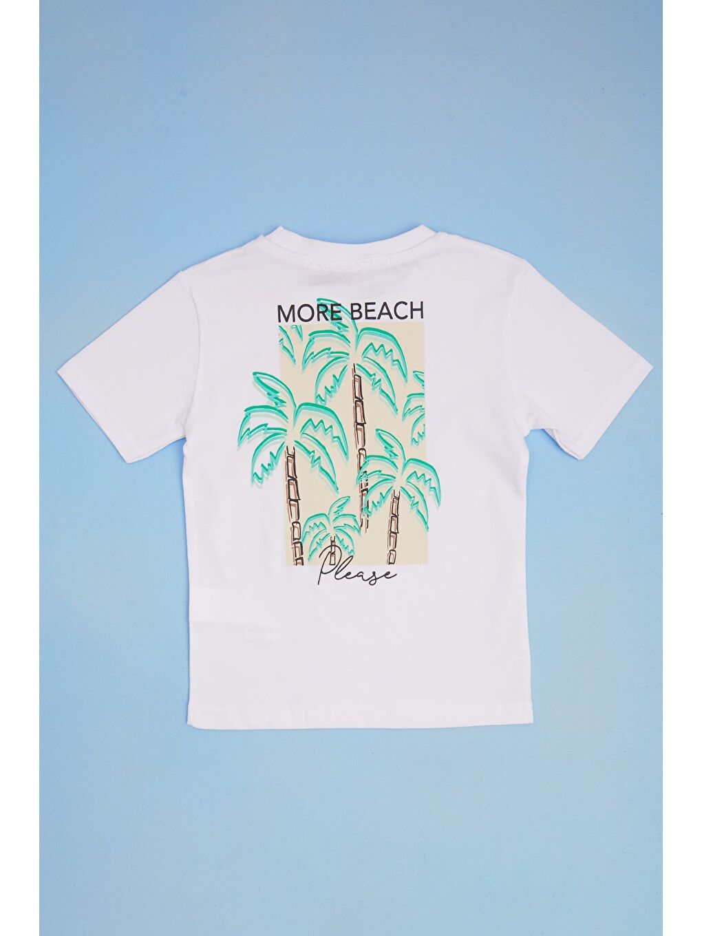 Beyaz More Beach Baskılı Erkek Çocuk Tişört-1