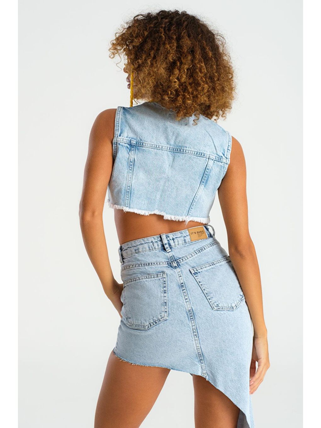 Mavi Kadın Snow  Rengi Önü Düğmeli Crop Denim Yelek-3