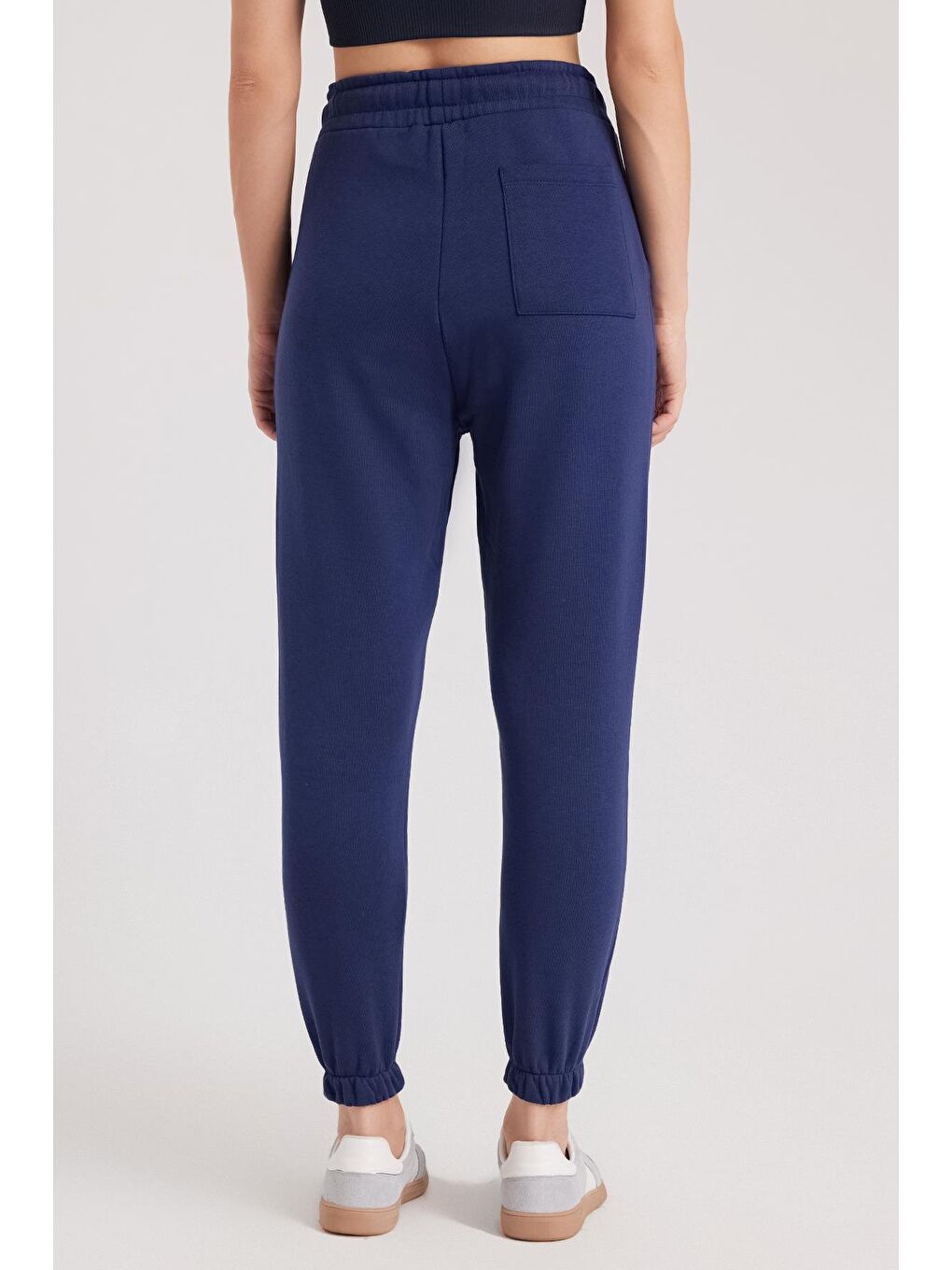 Kadın Relax Fit Rahat Kesim Şardonlu 3 Cepli Lastikli Jogger Paça Lacivert Eşofman Altı-6