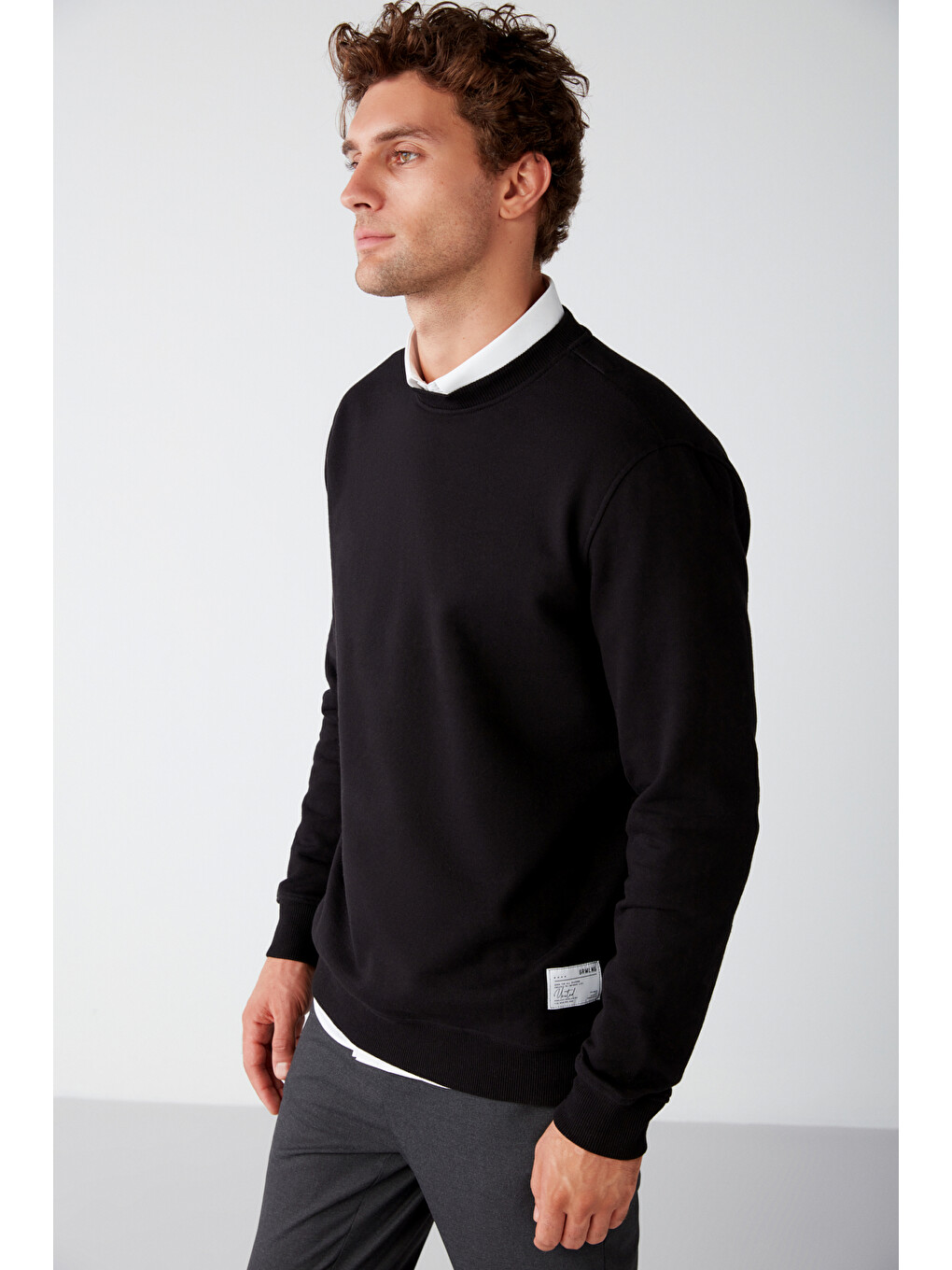 Travıs Erkek Organik Kumaşlı Yumuşacık Regular Fit Yuvarlak Yakalı Siyah Sweatshirt-3