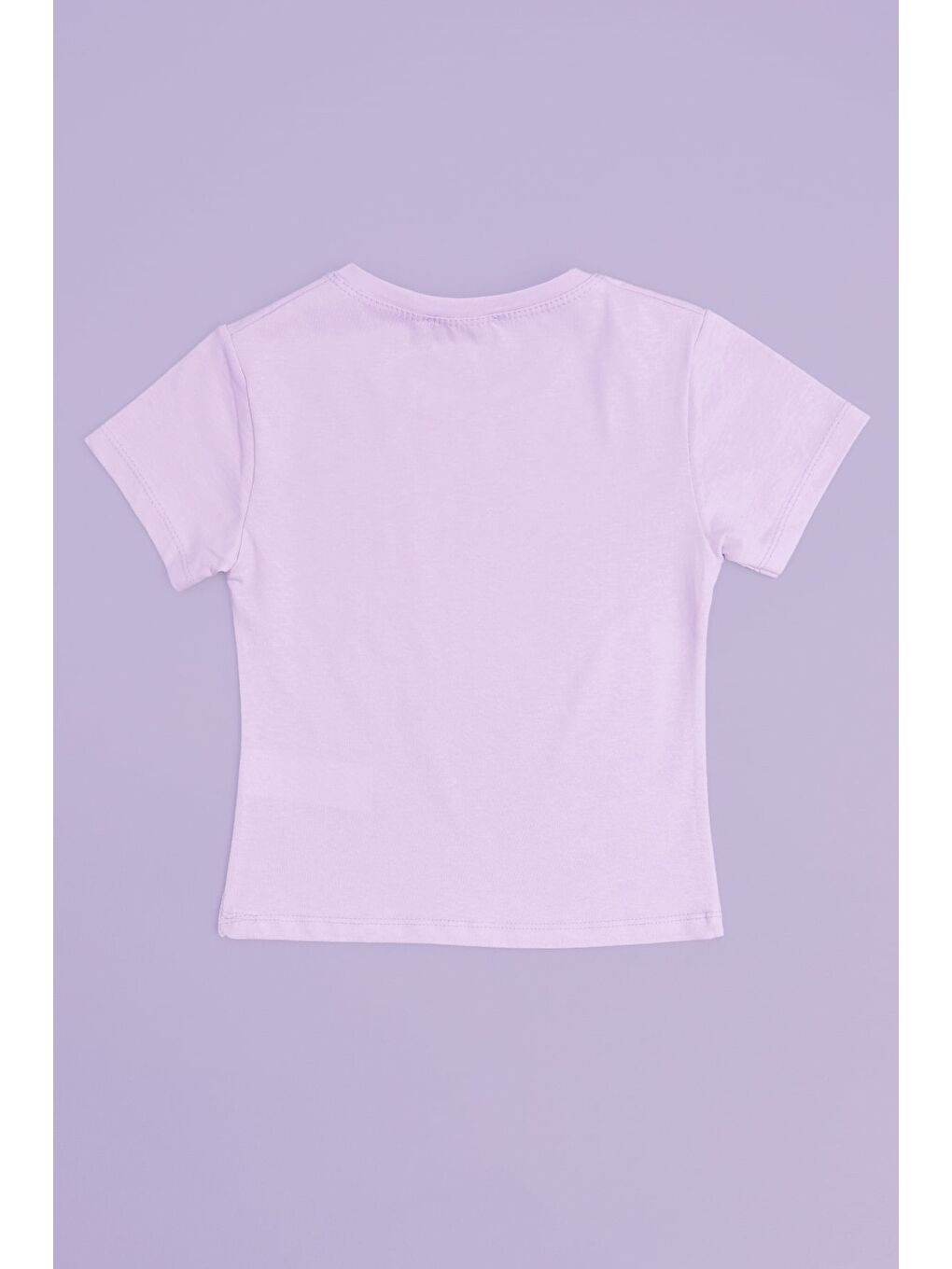 Lila Çiçek Baskılı Bisiklet Yaka Kız Çocuk Tişört-1