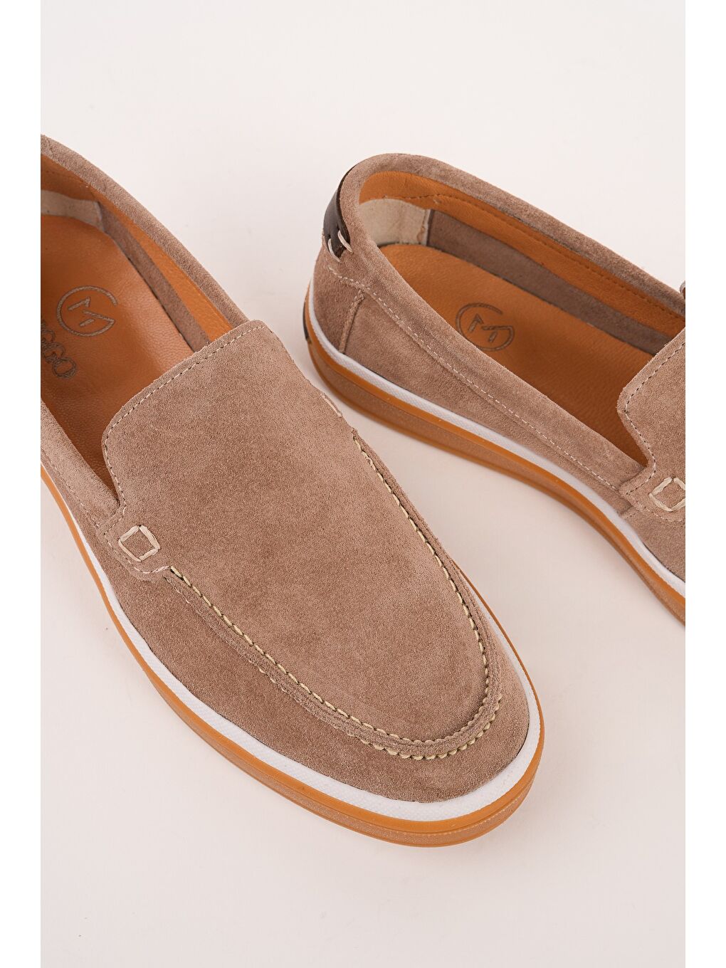 Bej COVENT Hakiki Süet Deri Bağcıksız Erkek Günlük Loafer Ayakkabı-1