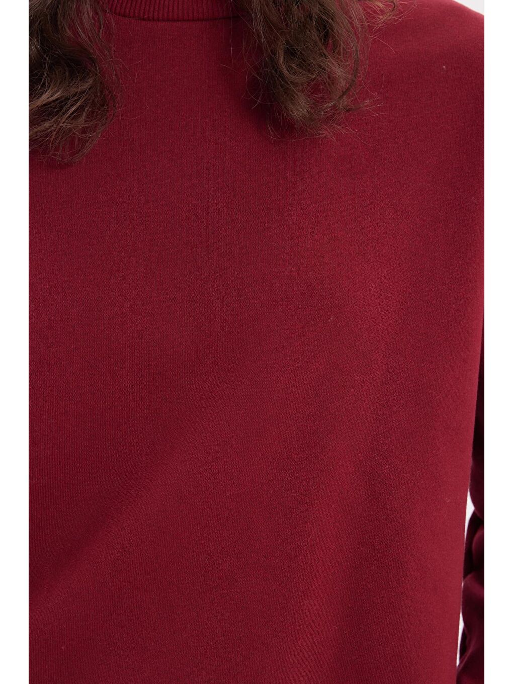 Kadın Regular Fit Pamuklu 3 İplik Yumuşak Dokulu İçi Polarlı Bisiklet Yaka Bordo Eşofman Takımı-6