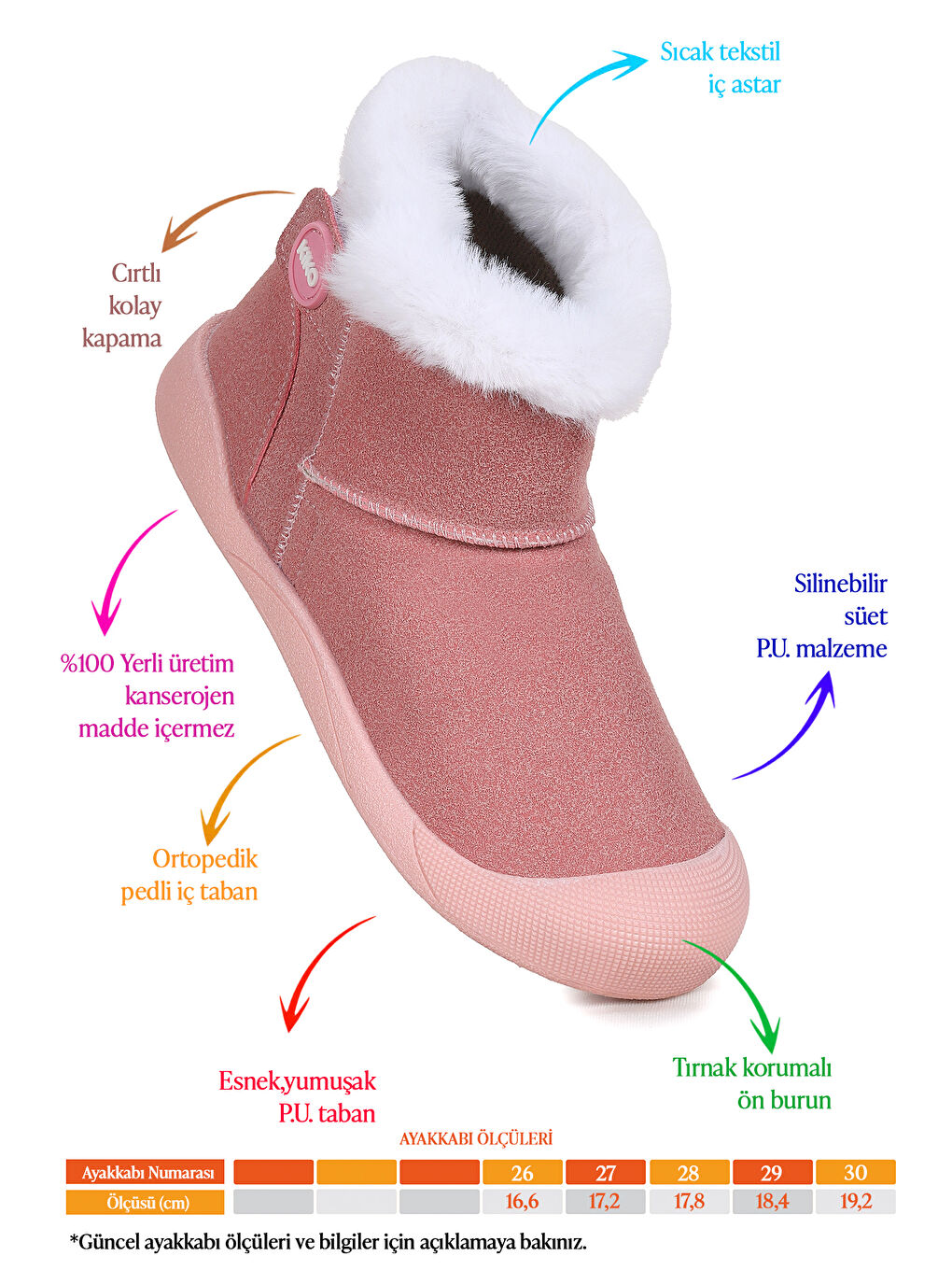 Pembe Liplan Cırtlı Termo Taban Kız Çocuk Bot Ayakkabı-1
