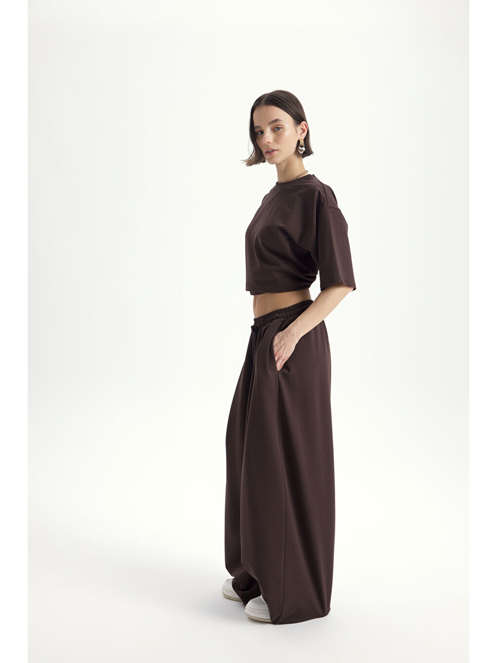 Kahverengi Bruges Oversize Kahve T-Shirt Eşofman Takım-2