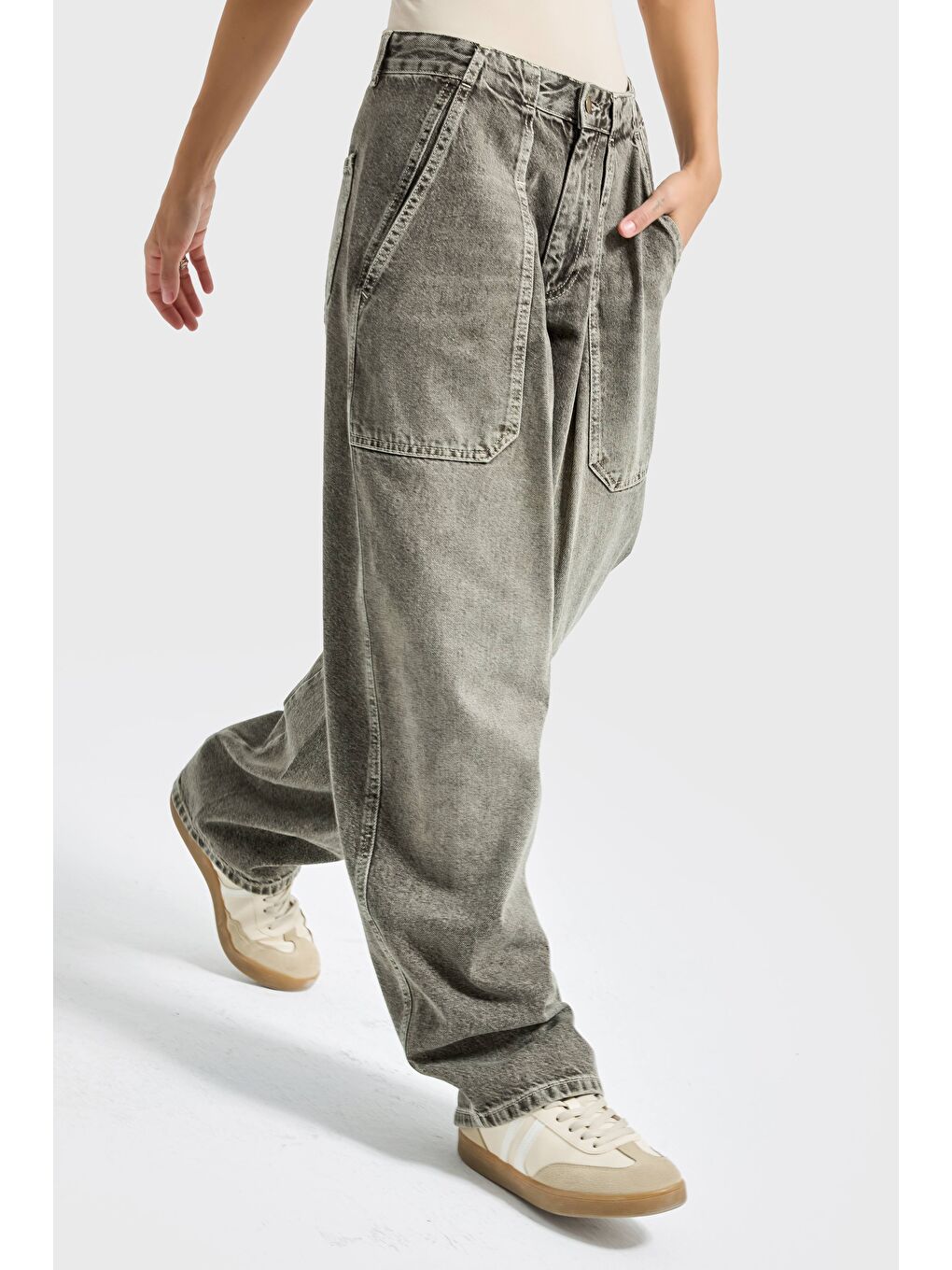 Mavi Kadın Jean Rengi 4s6-133 Ballon Baggy Fit %100 Pamuk Yandan Cepli Denim Jean-3