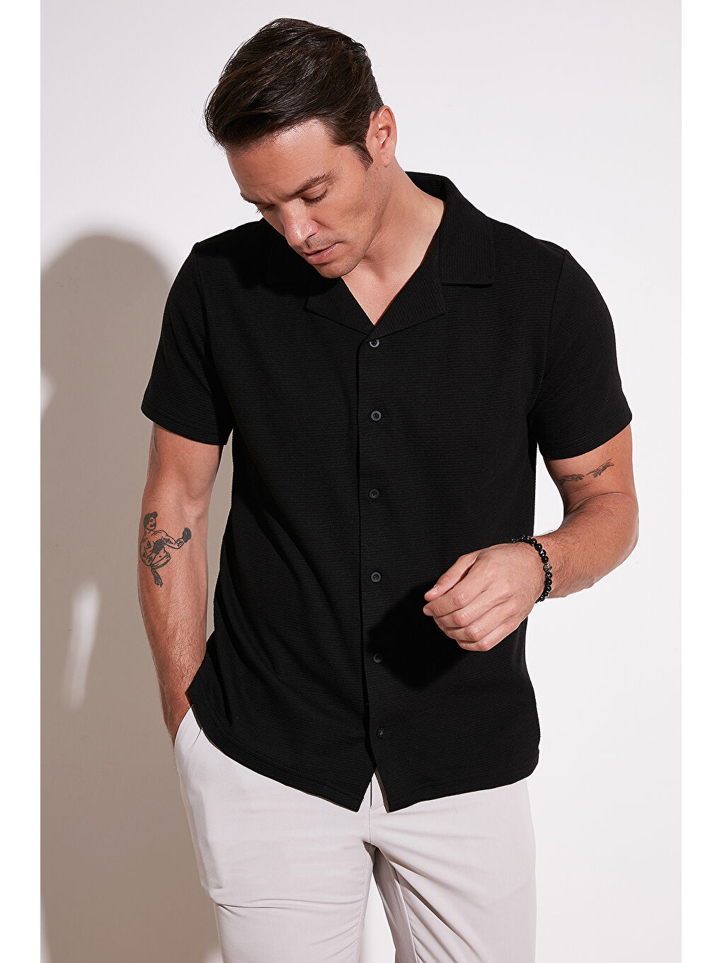 Siyah Pamuklu Regular Fit Kısa Kollu 2'li Paket Gömlek 5902640S2-3