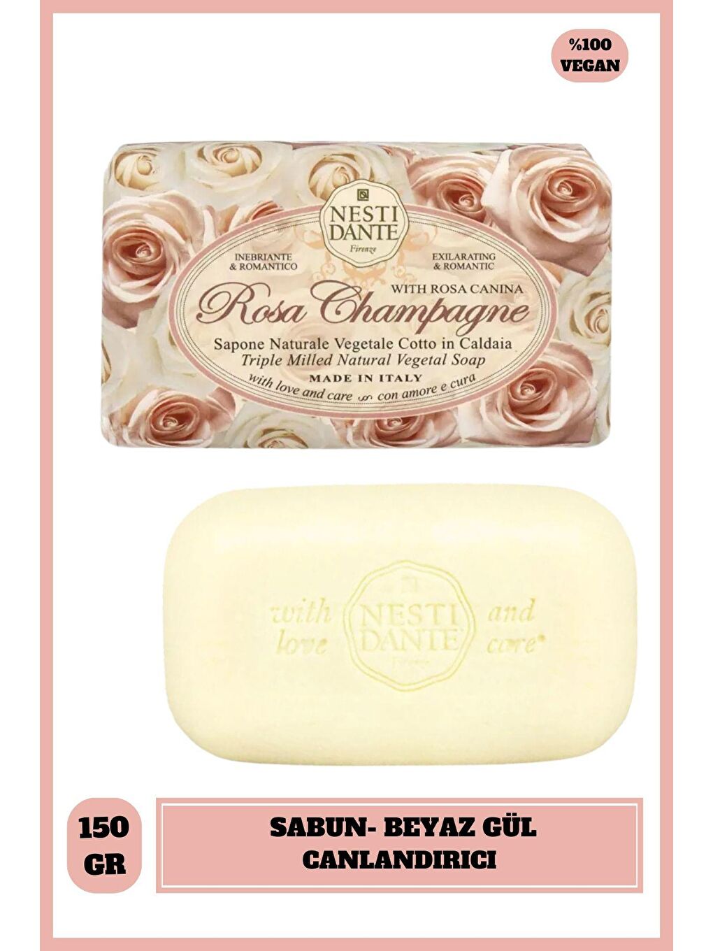 Nesti Dante Renksiz Sabun Le Rose Campagna Beyaz Gül Suyu ve Kokulu Nemlendirici Vegan Bakım 150 g