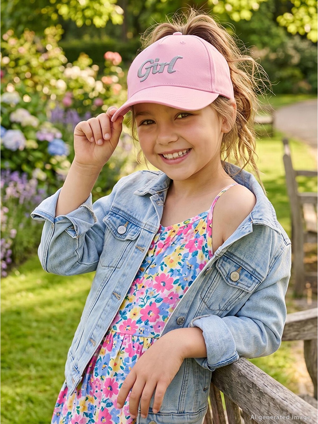 Girls Girl Yazı Desen 10-13 Yaş Kep Şapka - Pembe-3