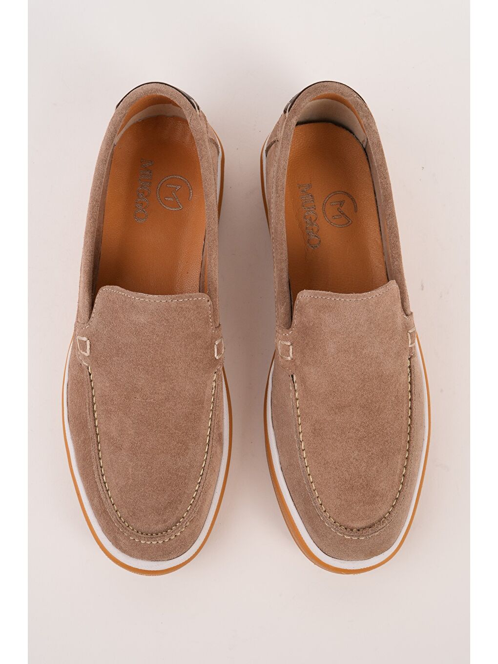 Bej COVENT Hakiki Süet Deri Bağcıksız Erkek Günlük Loafer Ayakkabı-4