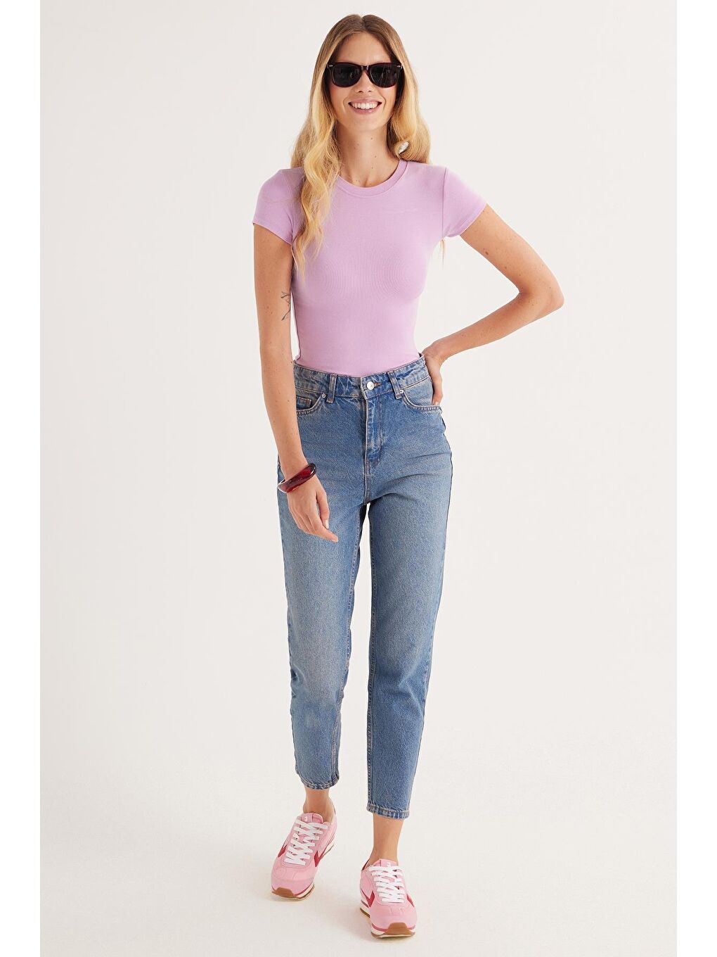 Kadın Regular Fit Klasik Kesim Bisiklet Yaka Viskon Kumaş Ultra Soft Lila Tişört-3