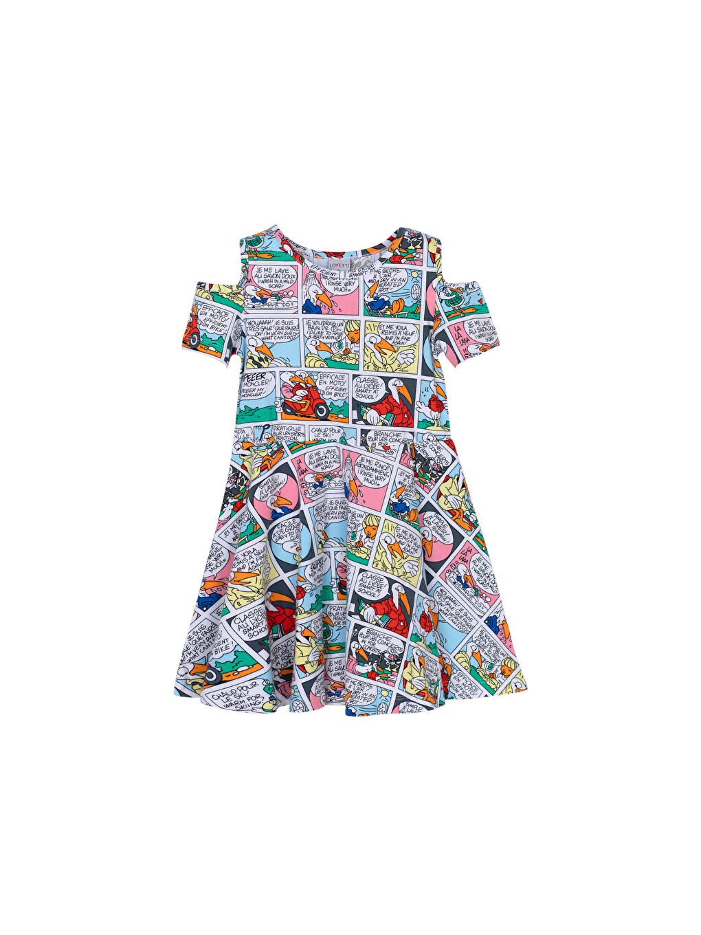 Karışık Cartoon Network Kız Çocuk Desenli Yarım Kol Omuzu Açık Elbise