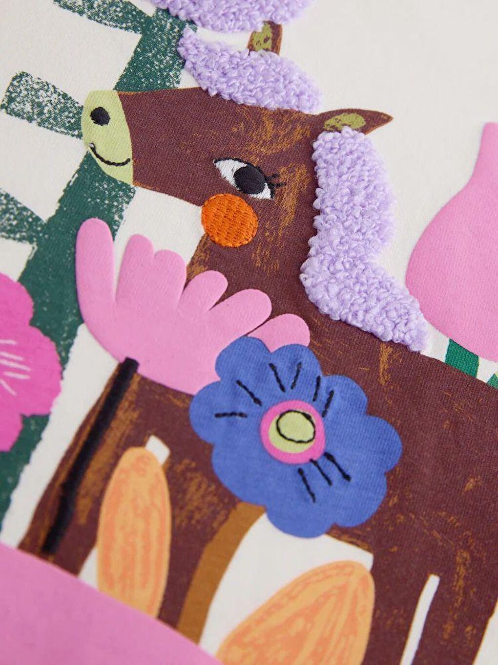 Beyaz Kız Çocuk Pamuklu Krem Baskılı T-Shirt Ve Lila Pantolon Takım-1