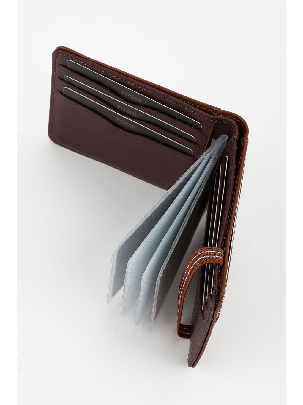 Kahverengi Kutulu Hakiki Deri Şeffaf Kartlıklı Lacivert Lastik Kapamalı El Portföyü Kartlık Cüzdan-1