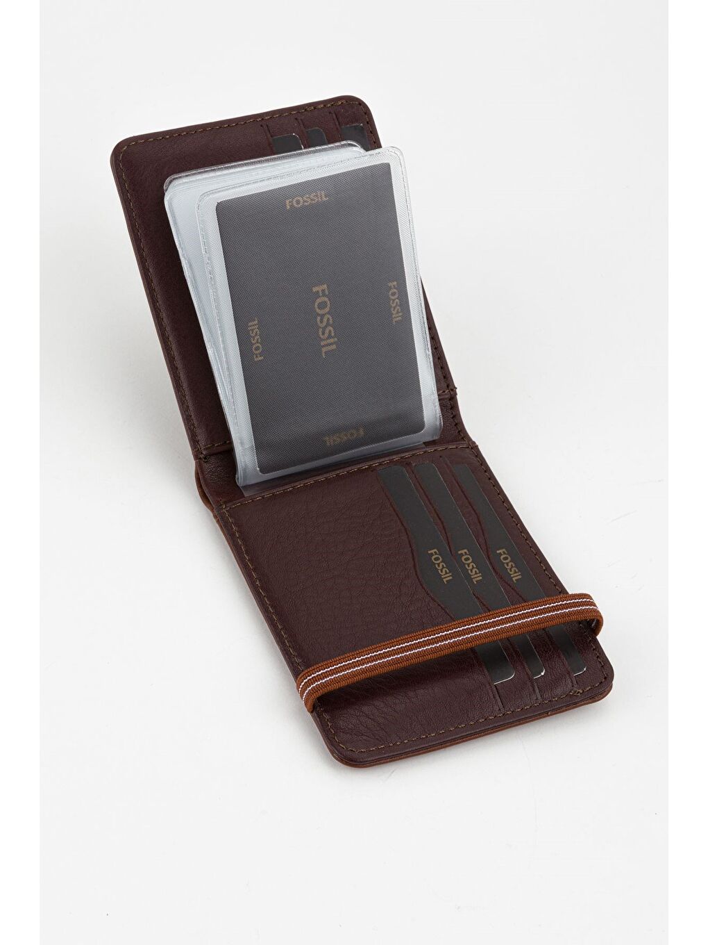 Kahverengi Kutulu Hakiki Deri Şeffaf Kartlıklı Lacivert Lastik Kapamalı El Portföyü Kartlık Cüzdan-2