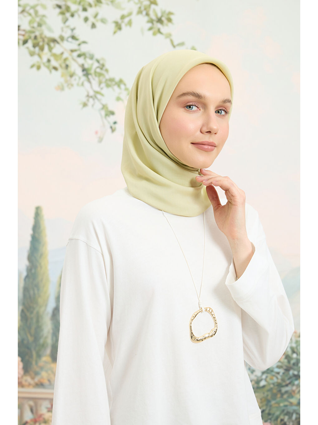 Floş Viskon Düz Eşarp Uçuk Yeşil-4