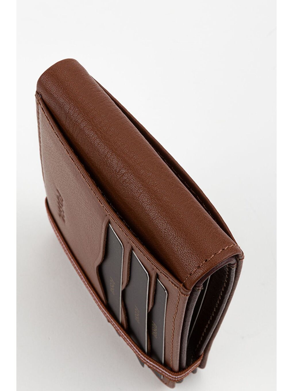 Kahverengi Kutulu Hakiki Deri Şeffaf Kartlıklı Lacivert Lastik Kapamalı El Portföyü Kartlık Cüzdan-3