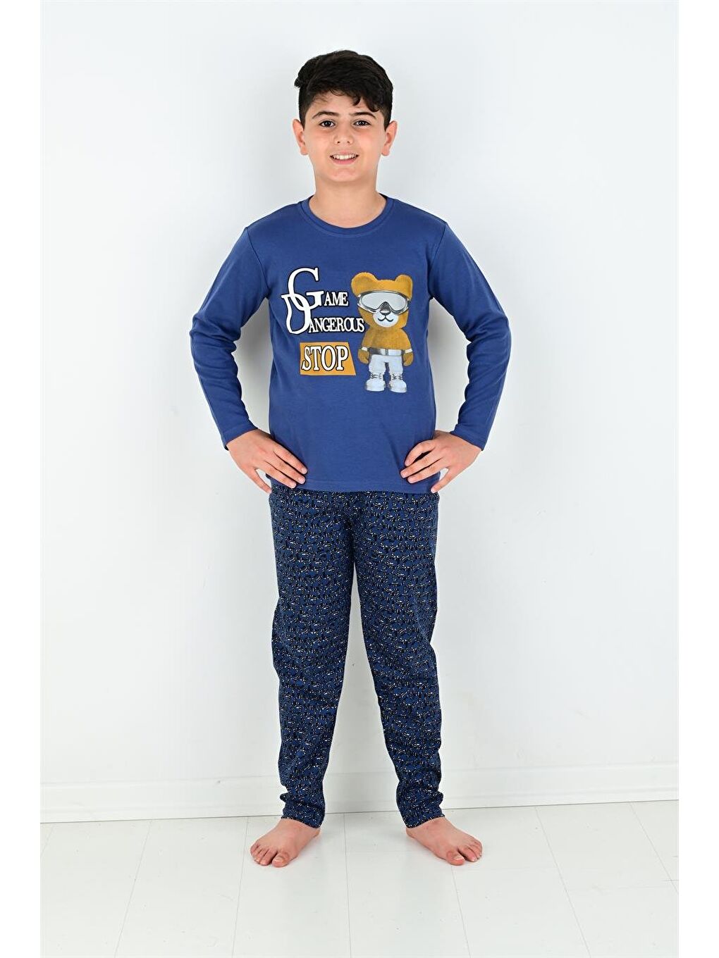 Lacivert Uzun Kollu Erkek Çocuk Game Dangerous Model Pijama Takımı-2