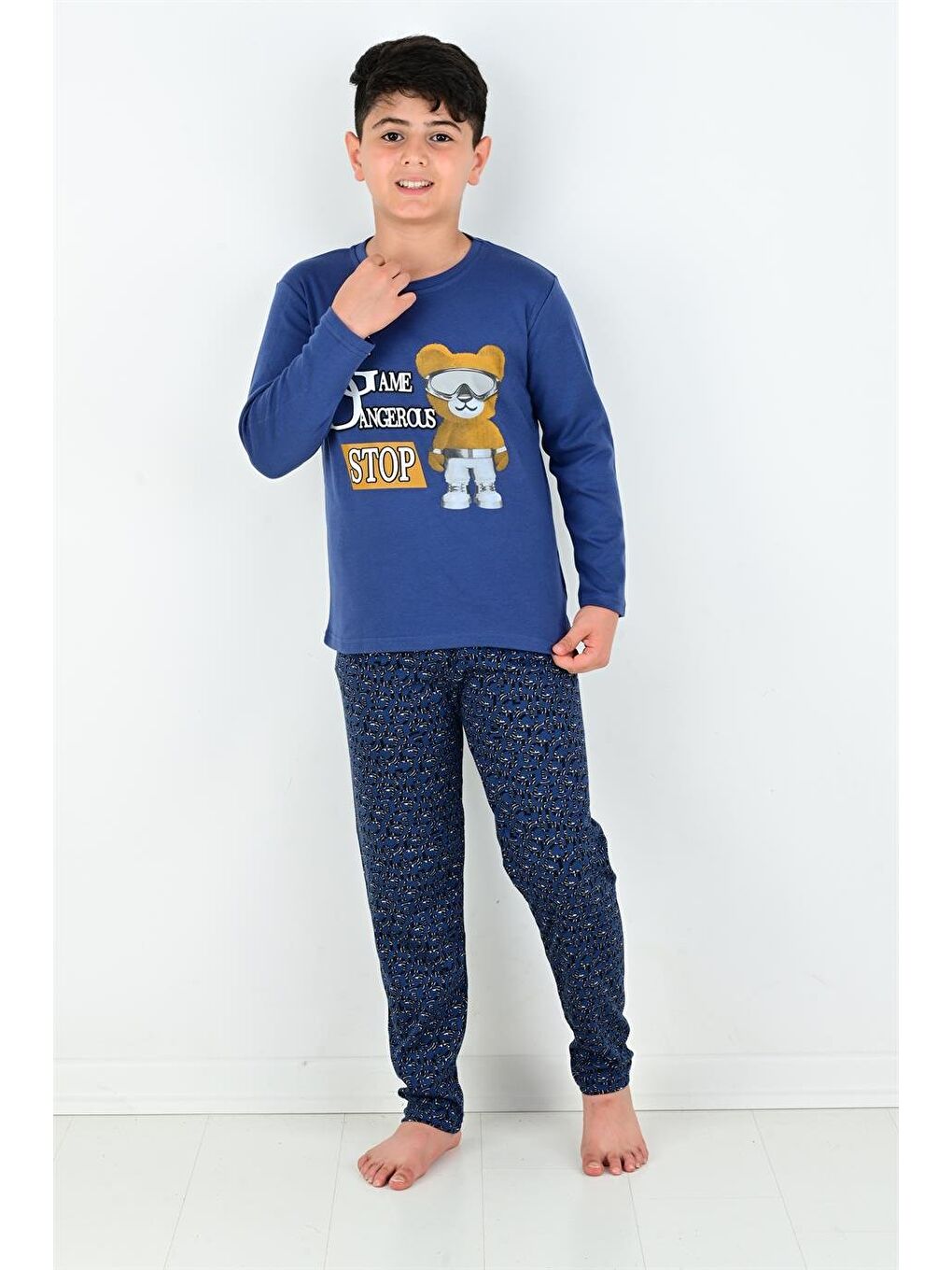 Lacivert Uzun Kollu Erkek Çocuk Game Dangerous Model Pijama Takımı-3
