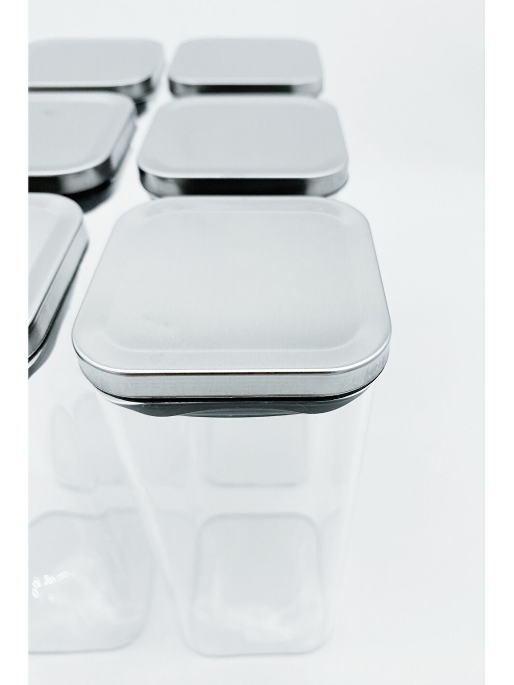 Renksiz Vakum Krom Kapaklı Kare Cam Kavanoz 65x125 cm - 350 ml 18 Adet-1