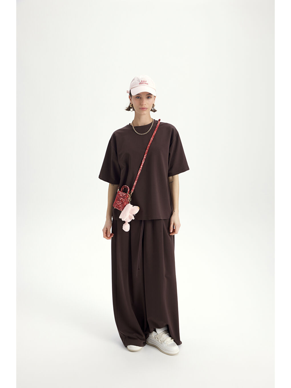 Kahverengi Bruges Oversize Kahve T-Shirt Eşofman Takım-5