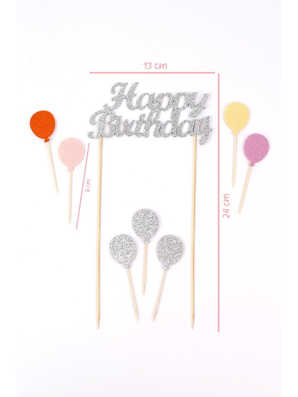Gri Gümüş Happy Birthday Balon Pasta Süsü-3