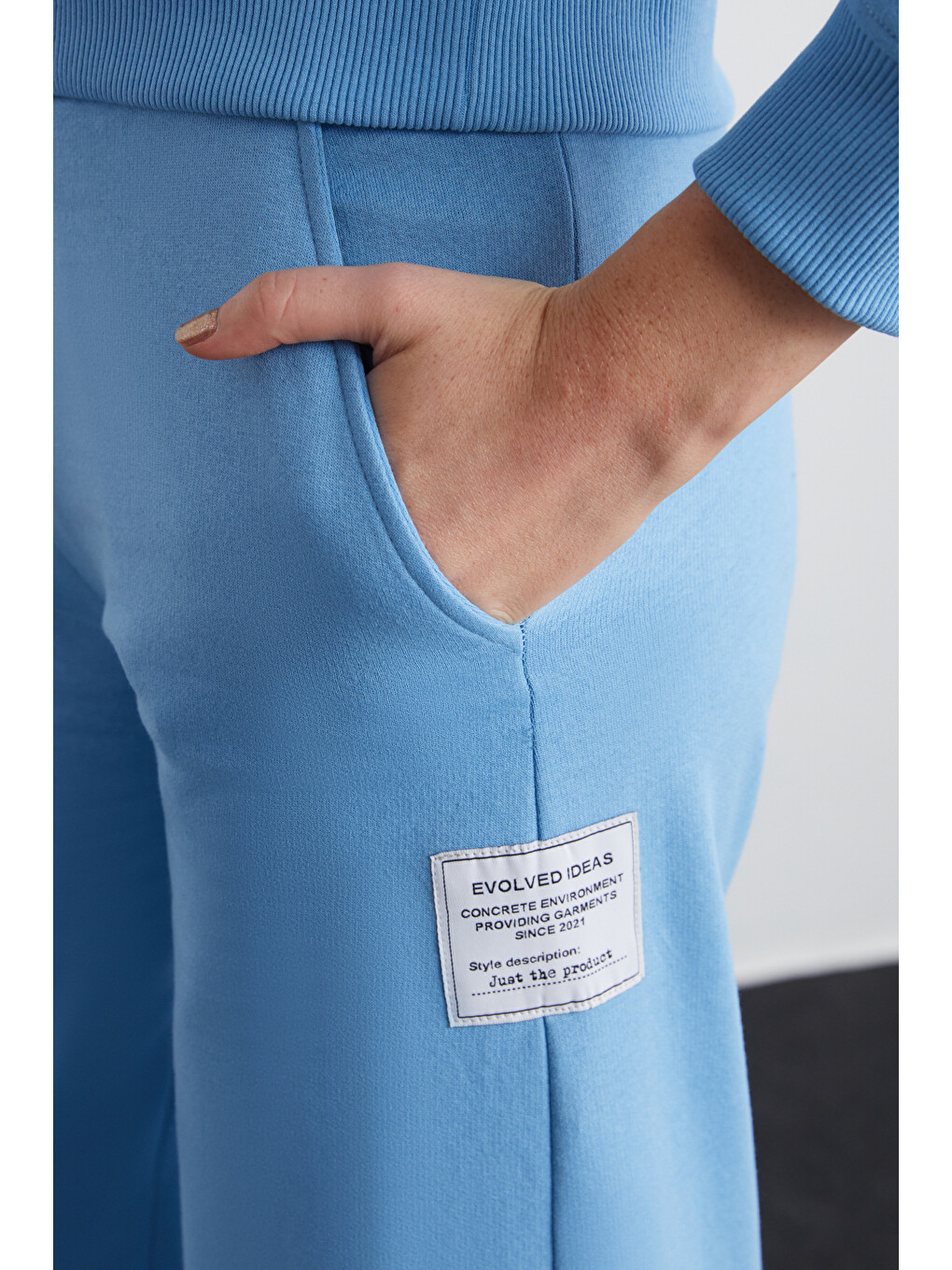 Saılenıs Kadın Yumuşacık İçi Şardonlu Organik Pamuk Yarım Fermuarlı Regular Mavi Sweatshirt-5