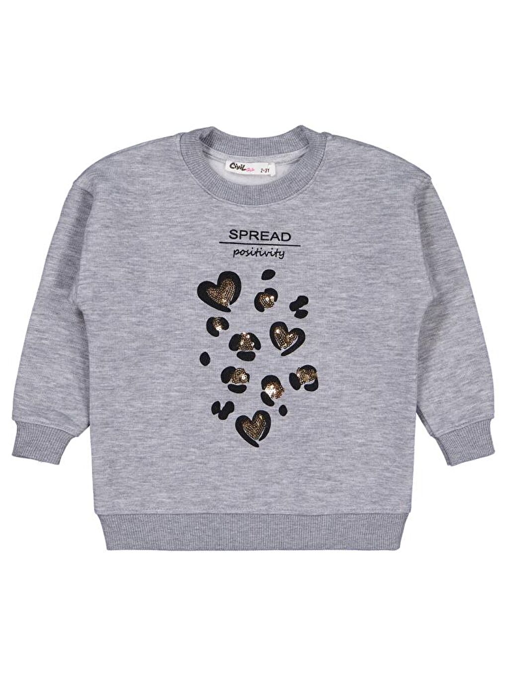 Girls Leopar Baskılı 2-5 Yaş Sweatshirt - Gri 2-3 Yaş
