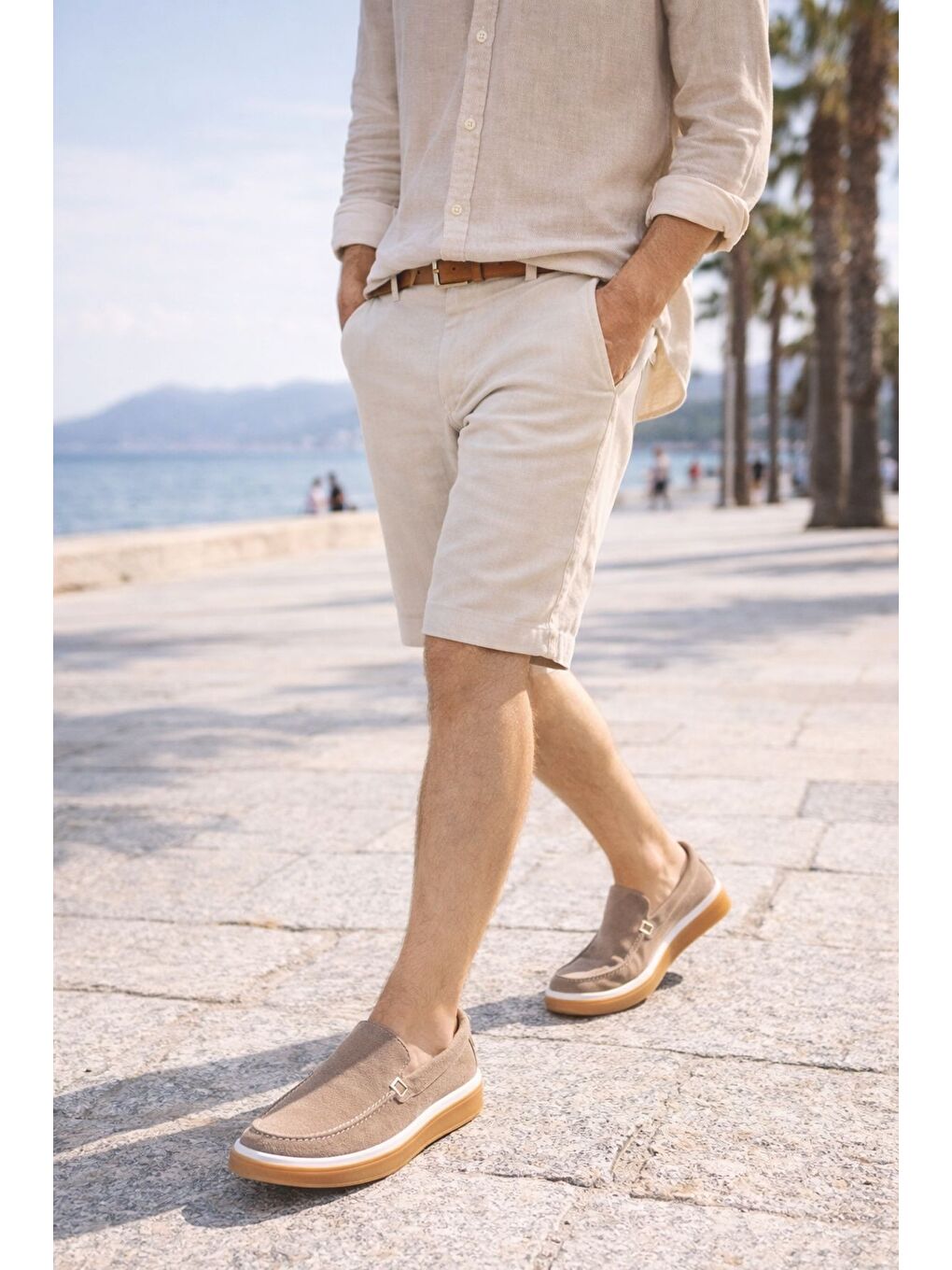 Bej COVENT Hakiki Süet Deri Bağcıksız Erkek Günlük Loafer Ayakkabı-7