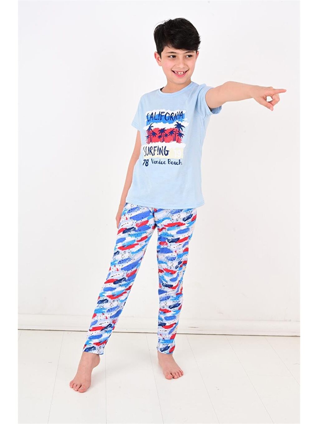 Erkek Çocuk Kısa Kollu  Pijama Takımı California Mavi-1