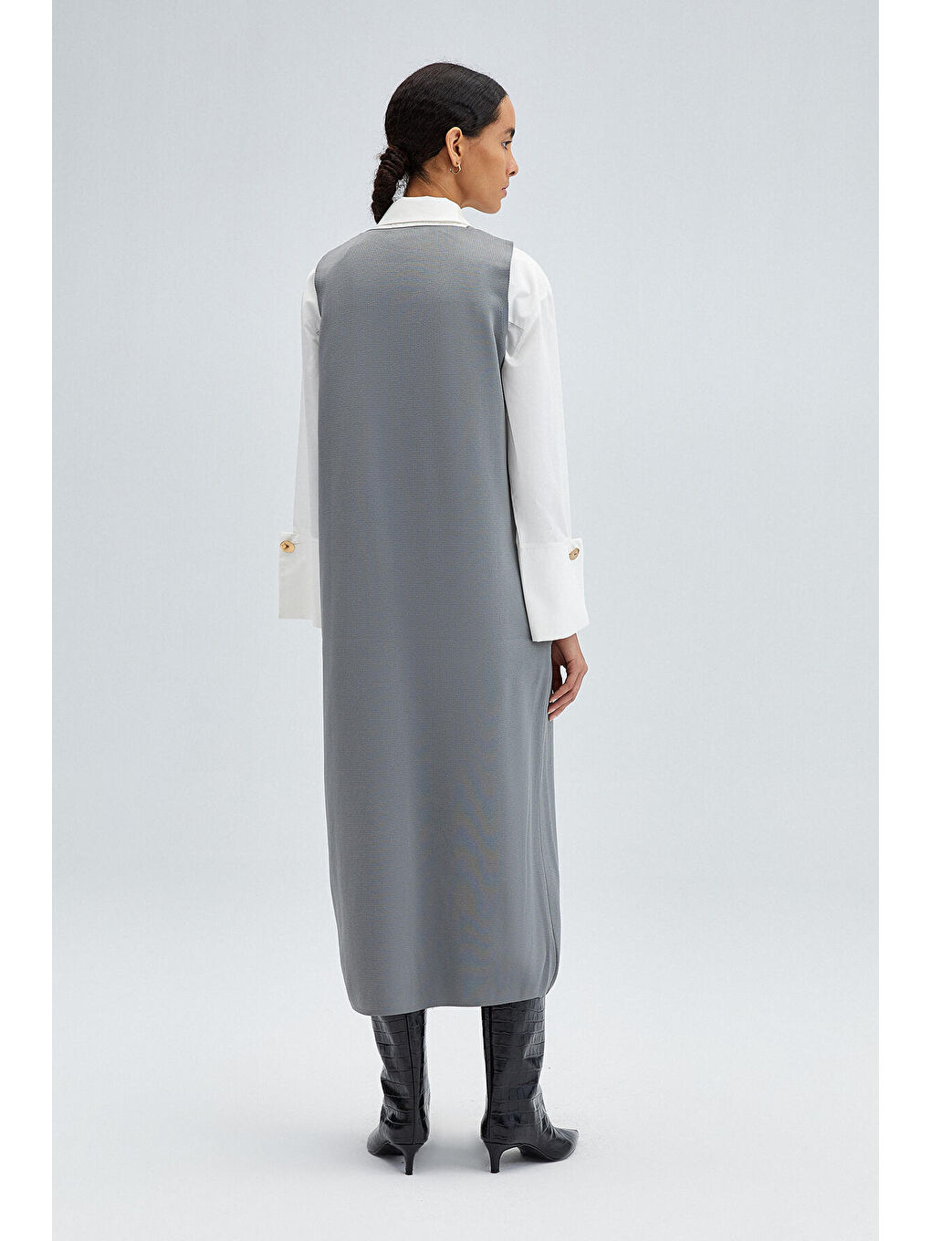 Gri Triko Jile Elbise-2