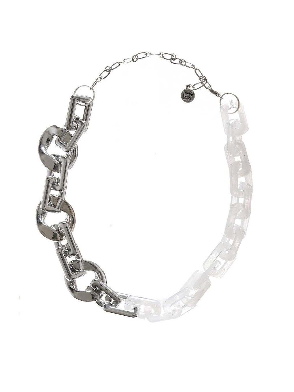 Kadın Kalın Zincir Formlu Beyaz &Gümüş Renk Geçirmeli Akrilik Tasarım Kolye