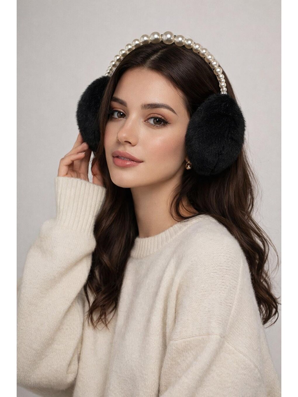 İnci Detaylı Kulaklık Siyah-1