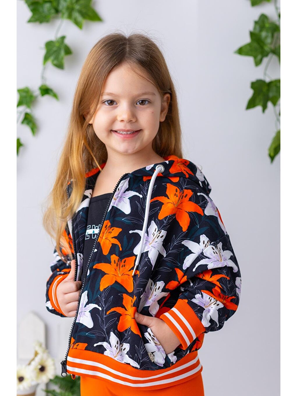 Karışık Kız Çocuk Çiçek Desenli Kapüşonlu Sweatshirt - Çiçek Desenli-1