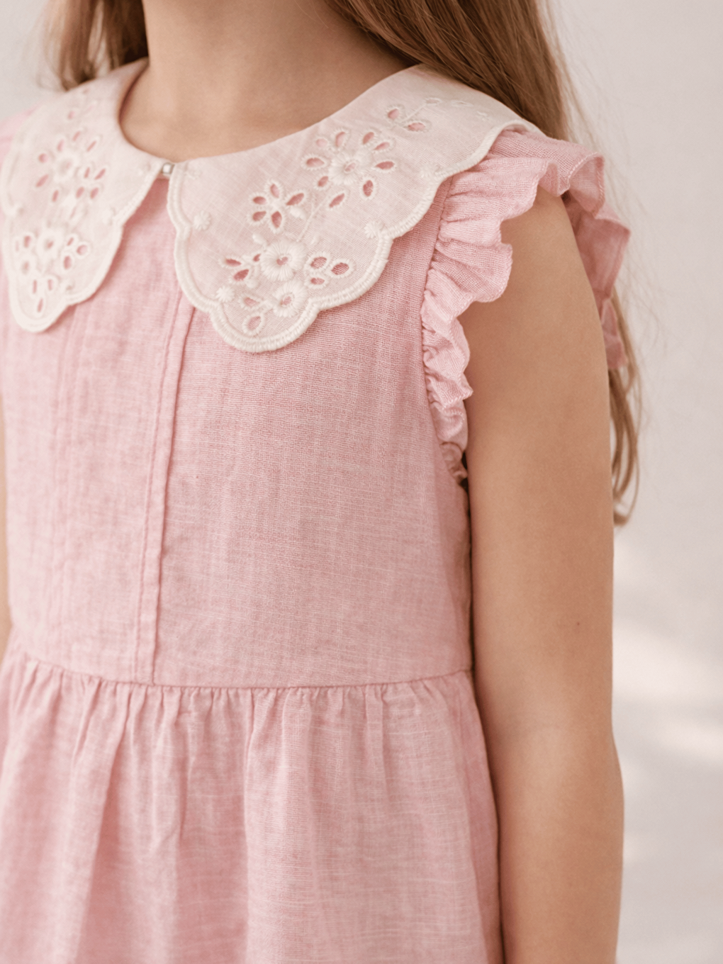 Pembe Bebe Yaka Kısa Kollu Kız Çocuk Elbise-2