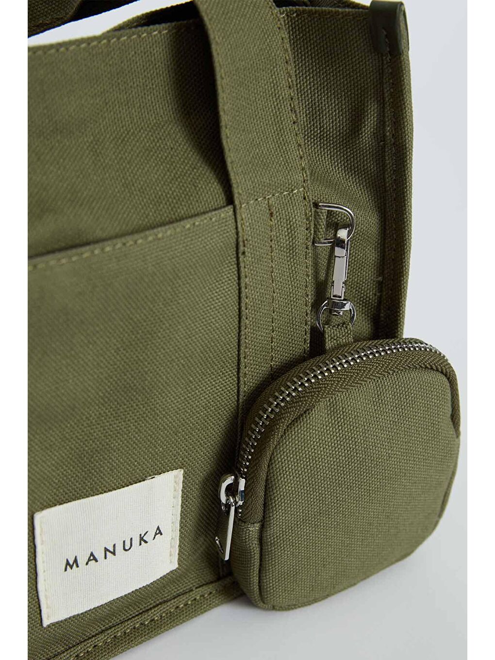 Mini Cüzdan Detaylı Kanvas Çanta Haki-1